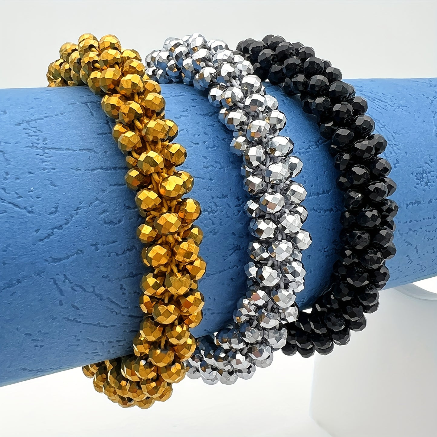 Esbbela 3pcs Bracelet Set Holiday Gift Beaded Artificial Crystal Stackable Strap Set with Elasticity Suitable for Women Men 16.51-20.32 cm Daily Vacation