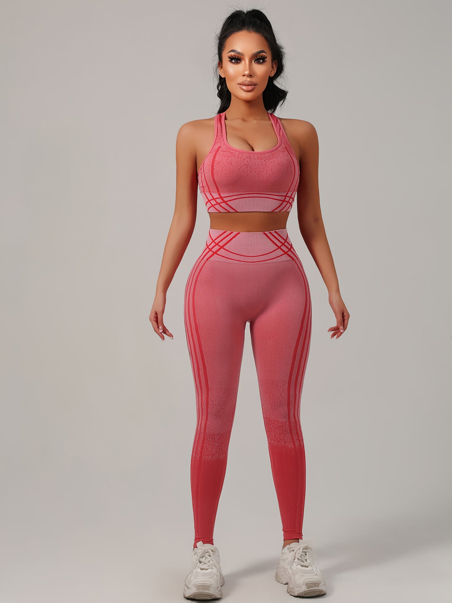 Yoga Sports Long Pants and Vest Set, Solid Color, Rib, High Stretch, Skinny Fit, Long Length, All-Season, for Adult, Sports Occasion, Ribbed Details, Ribbed Fabric