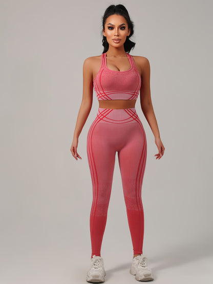 Yoga Sports Long Pants and Vest Set, Solid Color, Rib, High Stretch, Skinny Fit, Long Length, All-Season, for Adult, Sports Occasion, Ribbed Details, Ribbed Fabric