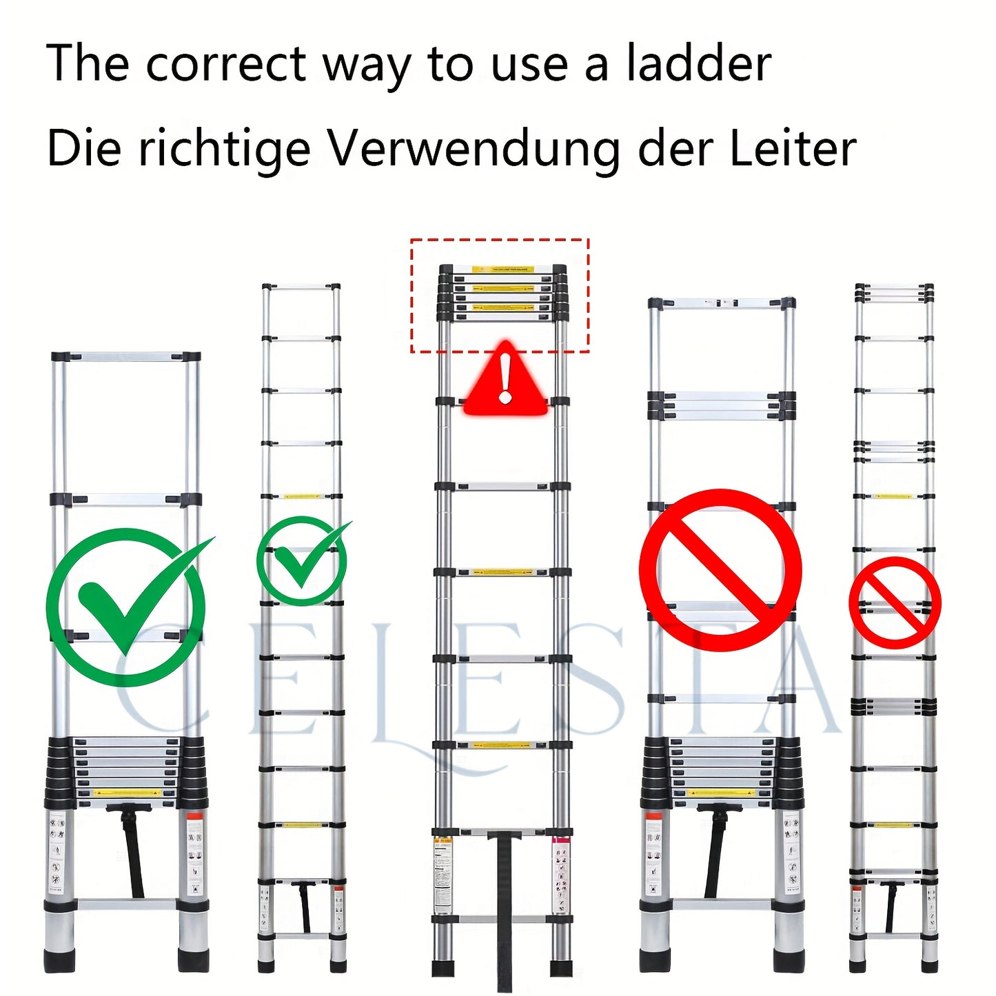 150kg Stainless Steel Ladder, 5m 4.4m 3.8m 3.2m 2.6m Telescopic Folding Ladder, Portable Safety Ladder, Suitable for Renovation And Maintenance, Garden Pruning, Orchard Picking, Warehouse Stocking, Ladder for Home, A Shape Ad