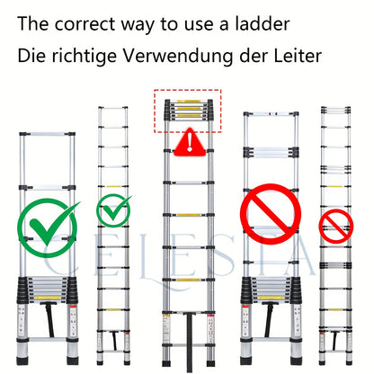 150kg Stainless Steel Ladder, 5m 4.4m 3.8m 3.2m 2.6m Telescopic Folding Ladder, Portable Safety Ladder, Suitable for Renovation And Maintenance, Garden Pruning, Orchard Picking, Warehouse Stocking, Ladder for Home, A Shape Ad