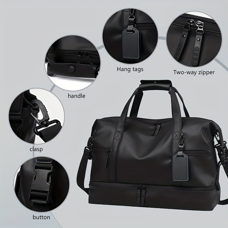 Large Capacity Heavy-Duty Gym Tote Duffel Bag with Shoe Compartment & Golden-Tone Hardware - Multi-Purpose Weekender Travel Bag for Men & Women, Sports, Outdoor, Business - Convertible Backpack/Duffel (Black)