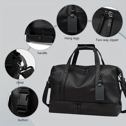 Large Capacity Heavy-Duty Gym Tote Duffel Bag with Shoe Compartment & Golden-Tone Hardware - Multi-Purpose Weekender Travel Bag for Men & Women, Sports, Outdoor, Business - Convertible Backpack/Duffel (Black)