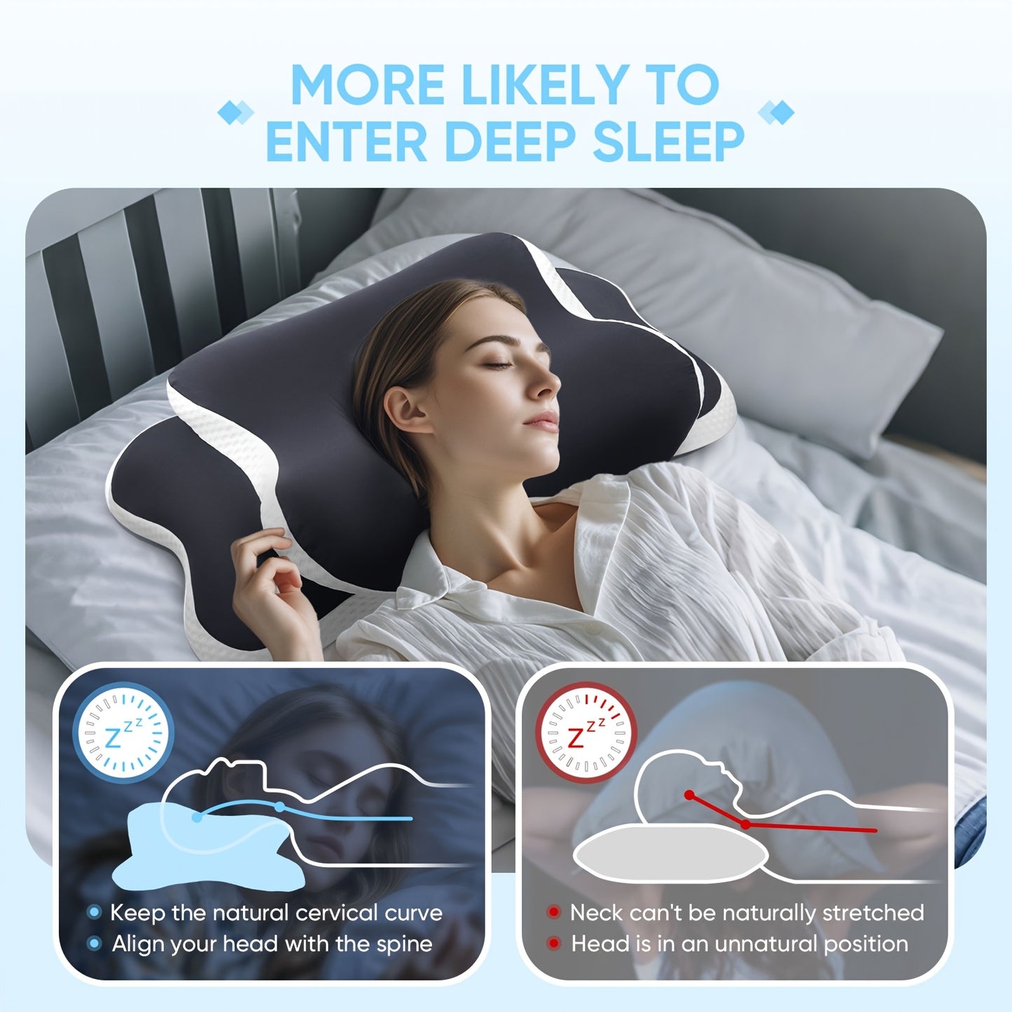 Neck Pillow for Sleep, Cooling Side Sleeping Pillow for Neck Support, Comfortable Soft Contour Pillow, Back Abdomen Sleeping Bed Pillow