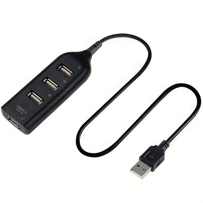 Hub USB de alta velocidade com 4 portas USB 2.0, cabo incluído, mini divisor USB, compatível com adaptadores de corrente e múltiplas tomadas para PC, portátil e notebook.