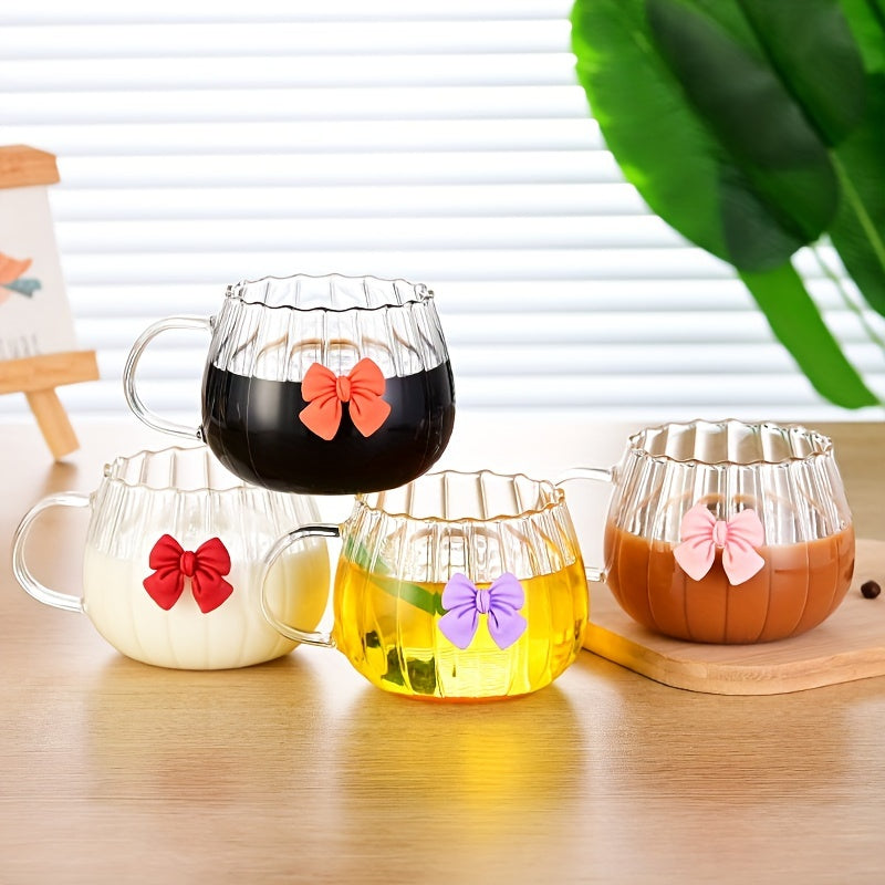 1pc Butterfly Pattern High Borosilicate Glass Coffee Cup, Heat-Resistant Vertical Ribbed Tea & Milk Mug, Durable Glass Drinkware, with No Assembly Required for Tea & Coffee