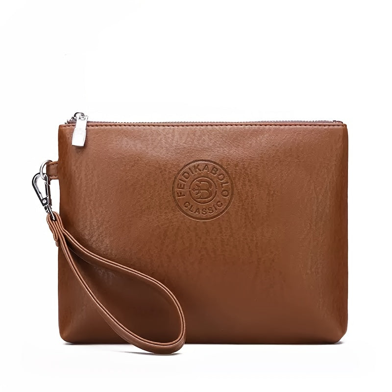 Men's Business Handbag - Large Capacity Multi-Compartment Wallet & Phone Holder with Wrist Strap, Elegant Black Soft Tree-like Texture Design, Golden-Tone Hardware for Daily Commute, Formal Events, Travel - Durable & Stylish