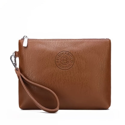 Men's Business Handbag - Large Capacity Multi-Compartment Wallet & Phone Holder with Wrist Strap, Elegant Black Soft Tree-like Texture Design, Golden-Tone Hardware for Daily Commute, Formal Events, Travel - Durable & Stylish