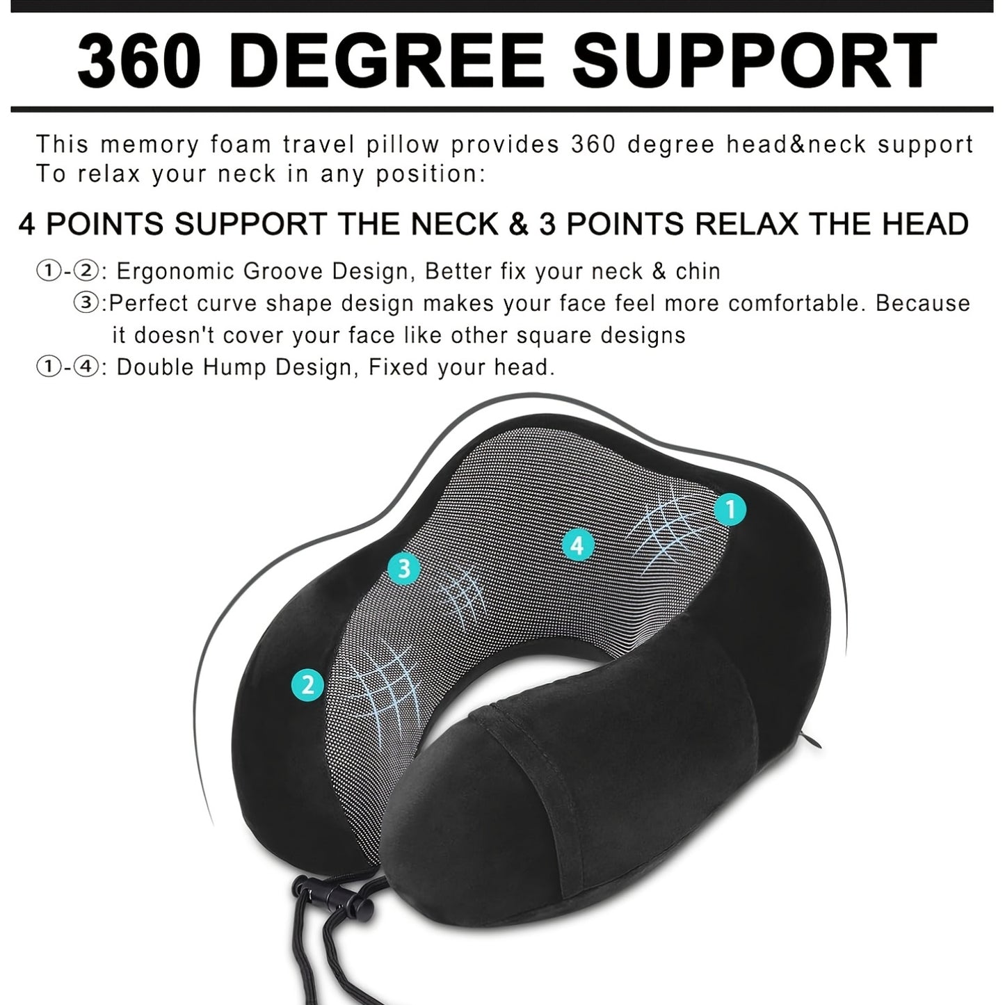 Camel Shape Pure Neck Pillow, Machine Washable, Detachable, Comfortable and Breathable, Travel Set with Adjustable Buckle, 3D Contour Eye Mask, Earplugs and Storage Bag, Very Soft Fit for Body, Good Supportive Travel Neck Pil