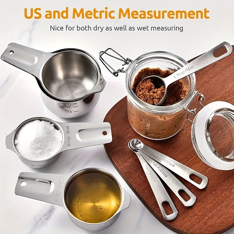 7pcs Set 20pcs Set Measuring Cup + Measuring Spoon Set 7 Stainless Steel Measuring Cups Set + 1 Level And 5 Mini Measuring Spoons for Cooking And Kitchen Measuring Spoons And Measuring Cups Baking Supplies Baking Tools