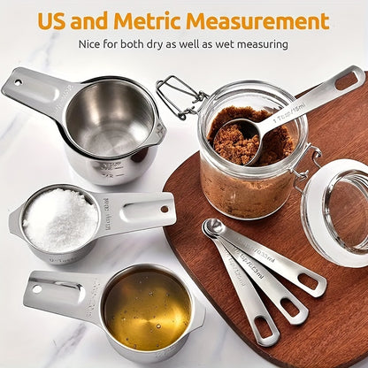 7pcs Set 20pcs Set Measuring Cup + Measuring Spoon Set 7 Stainless Steel Measuring Cups Set + 1 Level And 5 Mini Measuring Spoons for Cooking And Kitchen Measuring Spoons And Measuring Cups Baking Supplies Baking Tools