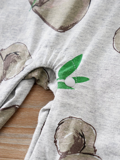 Baby Cute Cartoon Koala Long Sleeve Crew Neck Rompers