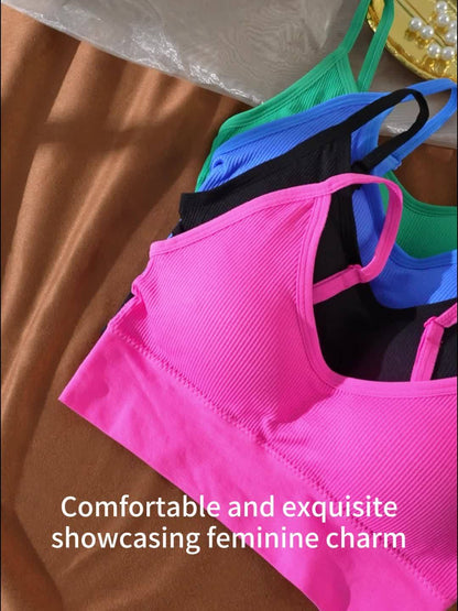 Solid Ribbed Sports Bra, Comfy & Breathable Workout Fitness Intimates Bra, Women's Lingerie & Underwear