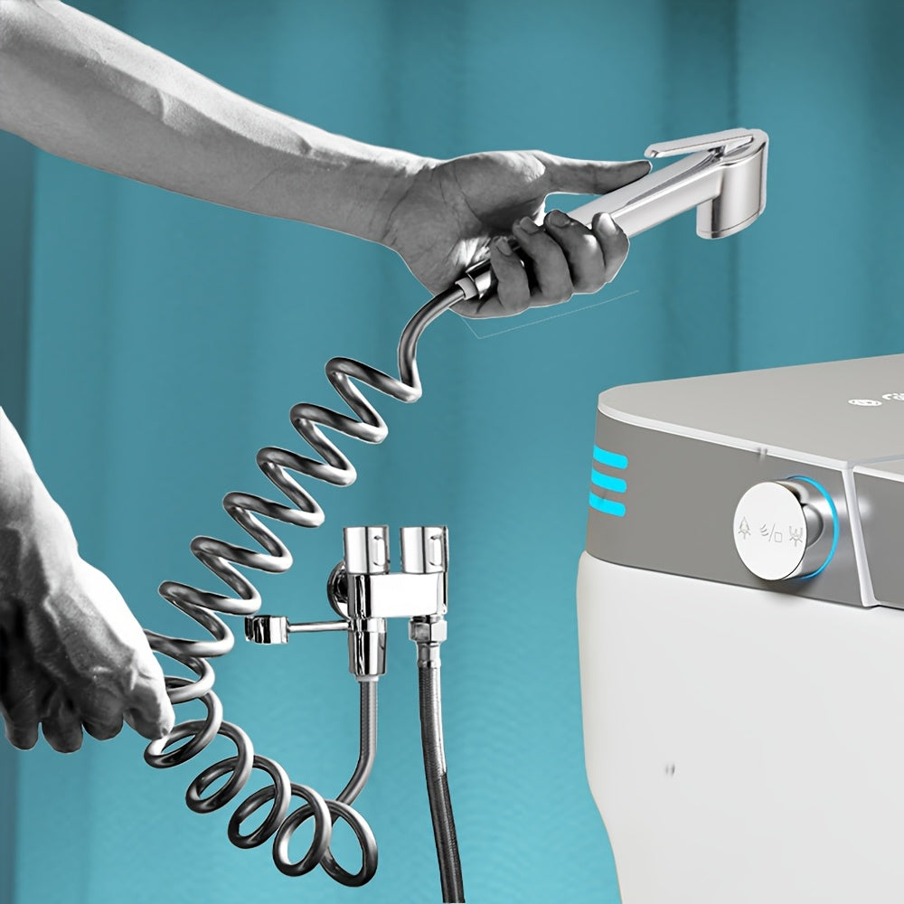 Square and Round Pressurized Spray Gun with Stainless Steel Flat Bracket, Featuring Dual Water Outlet Valve for Toilet Companion - Powerful Jet