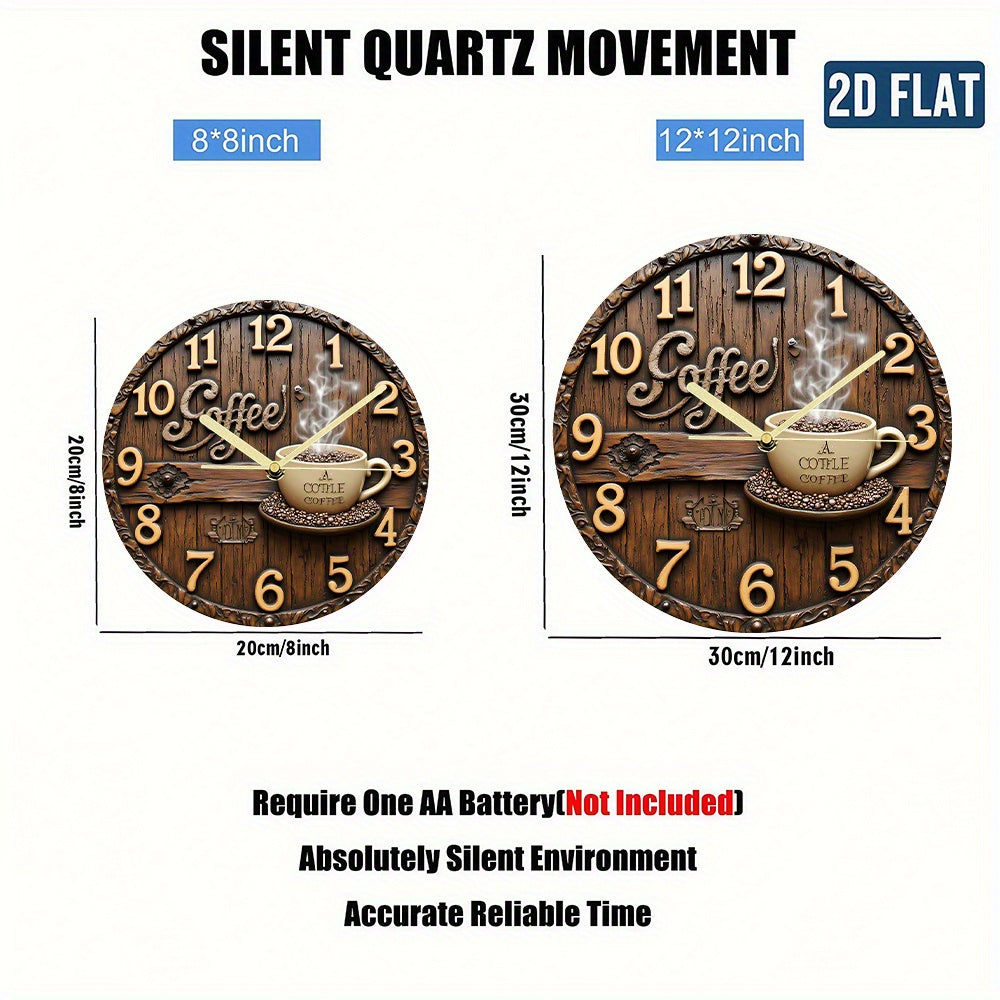 Coffee Lover's Silent Wall Clock - Non-Ticking Modern Decor with Cup Design, Battery-Powered Acrylic Clock for Living Room, Kitchen, Office - Brown & Golden Cafe Theme Gift for Coffee Enthusiasts (AA Battery Not Included), Co