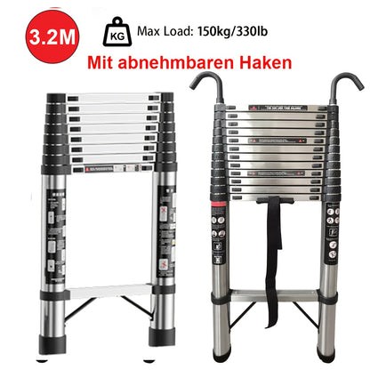150kg Stainless Steel Ladder, 5m 4.4m 3.8m 3.2m 2.6m Telescopic Folding Ladder, Portable Safety Ladder, Suitable for Renovation And Maintenance, Garden Pruning, Orchard Picking, Warehouse Stocking, Ladder for Home, A Shape Ad