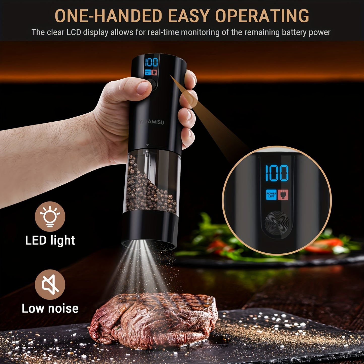 Conjunto de Moedores Elétricos de Sal e Pimenta - Moinho Pequeno para Uso Doméstico com Carregamento USB e Visor LCD - Moinho de Pimenta com Ajuste de Granulometria, Ideal para Cozinhas Domésticas, Restaurantes e Churrascos ao Ar Livre