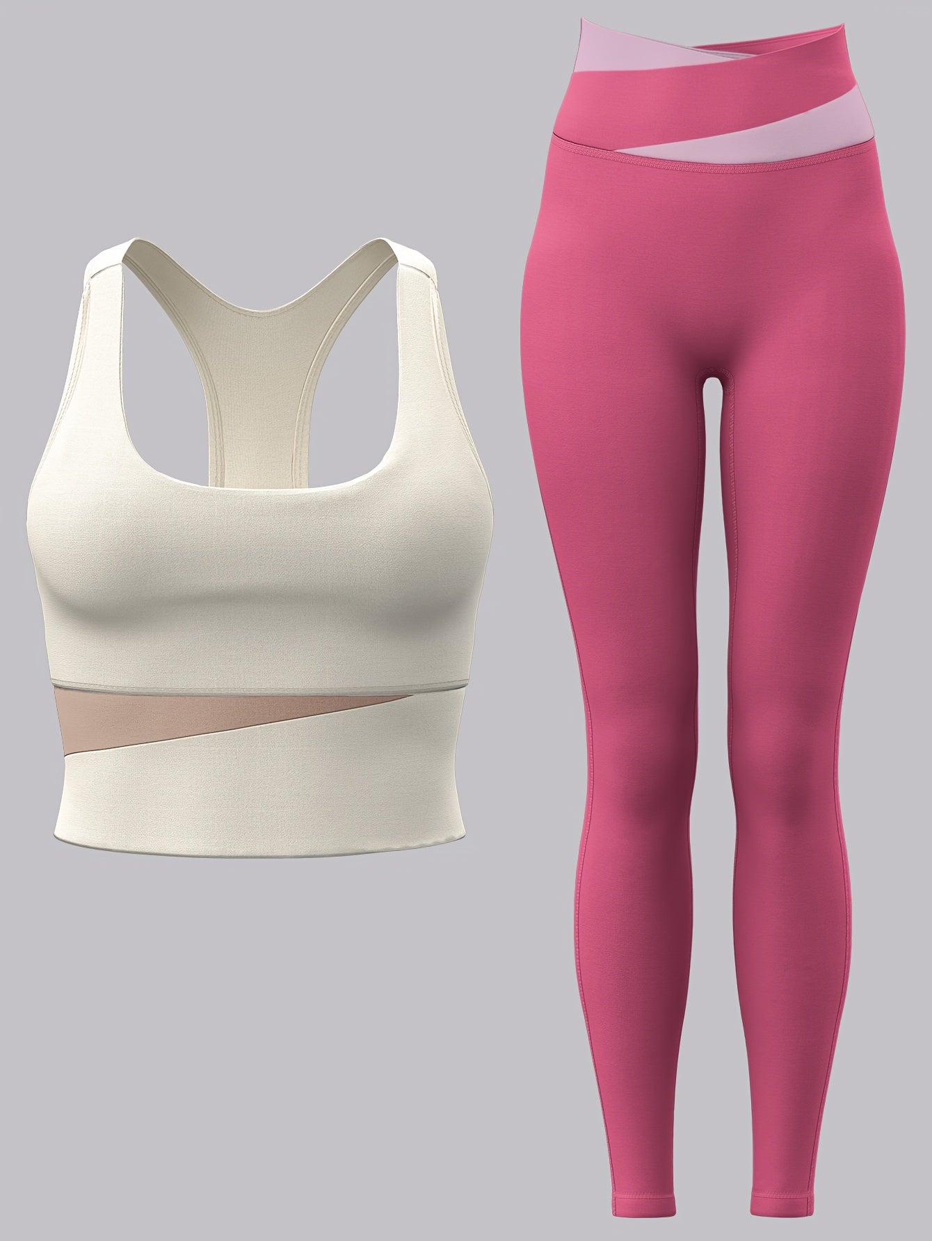 2pcs Women'S Sports Set with Sports Bra and Leggings, Color Block Design Suitable for Cycling, Fitness, Yoga, Running