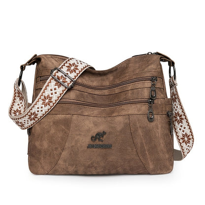 Women'S Retro Bohemian Crossbody Bag with Adjustable Strap - Solid Color Olive Green Tote Handbag, Large Capacity for Everyday Use, Golden-Tone Hardware & Zipper Closure, Purse Crossbody