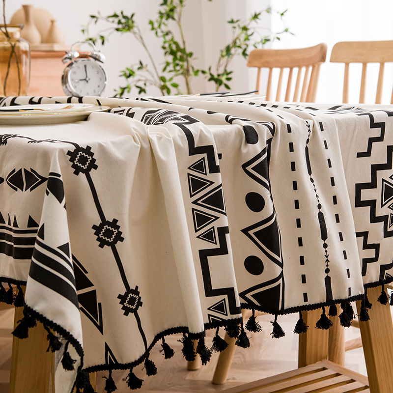 1pc Boho Tablecloth With Tassel, Rectangular Dustproof Table Cover, Suitable For Buffet Tables, Holiday Dinners, Parties, Banquets, Weddings, Home Decor