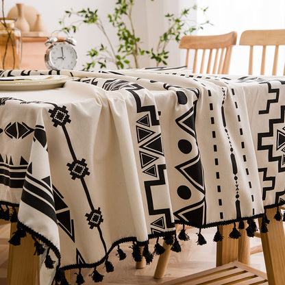 1pc Boho Tablecloth With Tassel, Rectangular Dustproof Table Cover, Suitable For Buffet Tables, Holiday Dinners, Parties, Banquets, Weddings, Home Decor