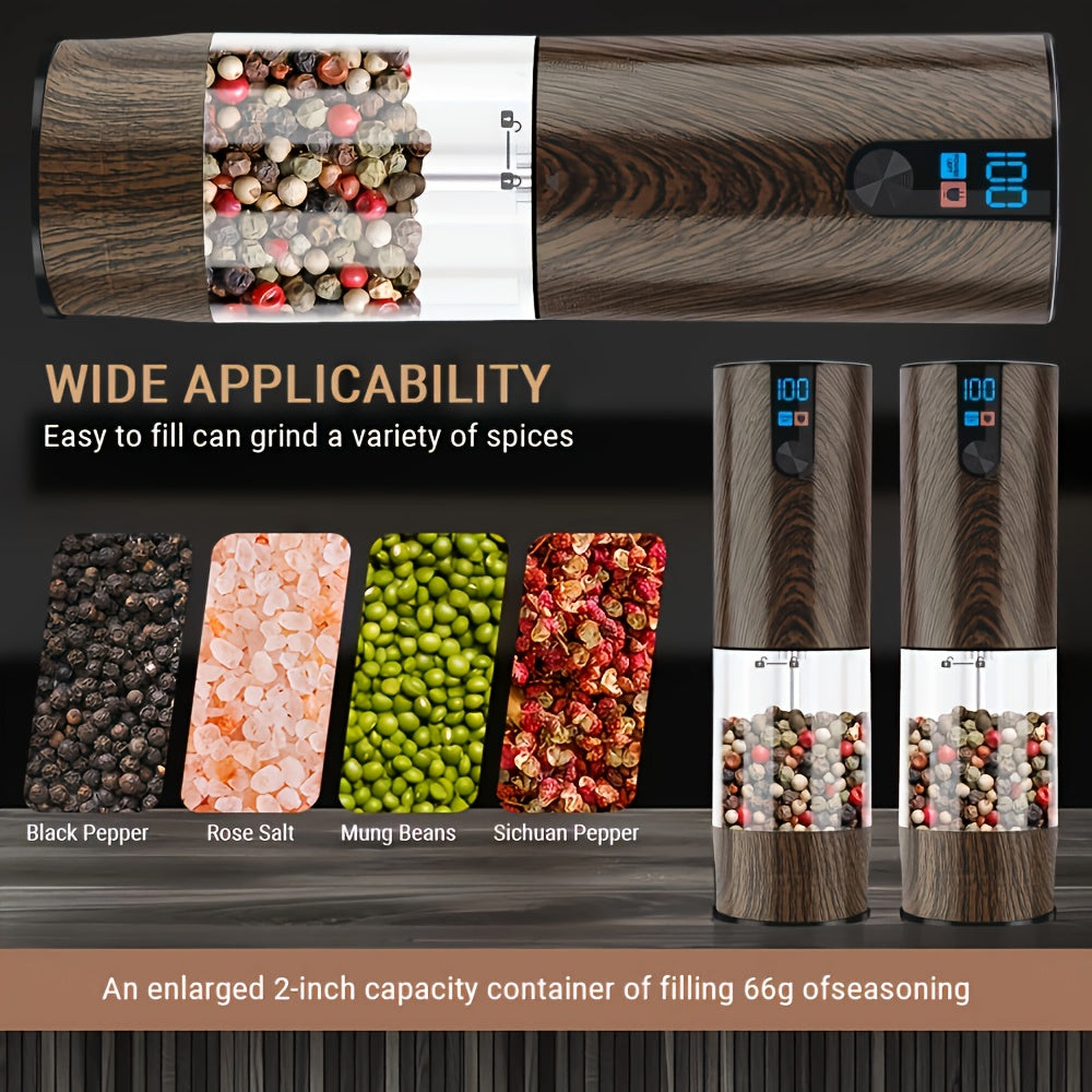 Conjunto de Moedores Elétricos de Sal e Pimenta - Moinho Pequeno para Uso Doméstico com Carregamento USB e Visor LCD - Moinho de Pimenta com Ajuste de Granulometria, Ideal para Cozinhas Domésticas, Restaurantes e Churrascos ao Ar Livre