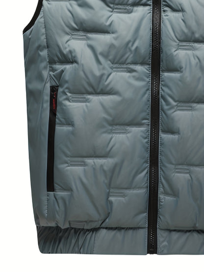 Colete térmico com capuz para homem moderno para o outono/inverno, estilo casaco casual sem mangas.