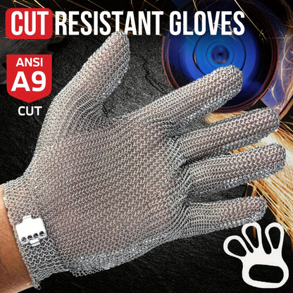 Cut-Resistant Stainless Steel Chainmail Glove | ANSI A9 Certified | Adjustable Buckle Closure | Ideal for Chefs, Butchers & Fish Filleting | Durable Metal Mesh Design | Enhanced Safety for Kitchen Use, Fish Filleting Glove |