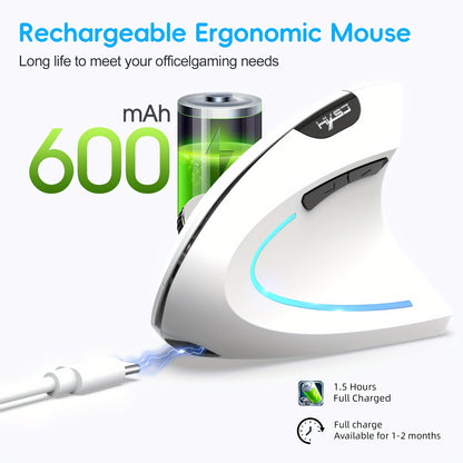 HXSJ Dual-Mode Wireless Vertical Mouse, Large Battery, Suitable for PC Laptops and Desktops! Ideal for Office and Travel, USB Charging, Optical Movement Detection, Right-Handed, Plastic Material, Windows 7 Compatible, No Char
