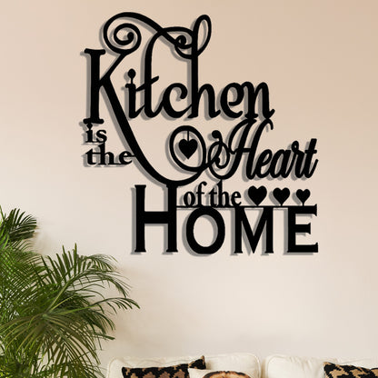 2D Flat, 1pc "Kitchen is the Heart of the Home" Metal Wall Decor - Elegant Script Kitchen Sign with Heart Accents - Durable Metal Art Plaque for Home, Cafe, Restaurant, Bar - Housewarming Gift for Cooks & Home Decorators, Caf