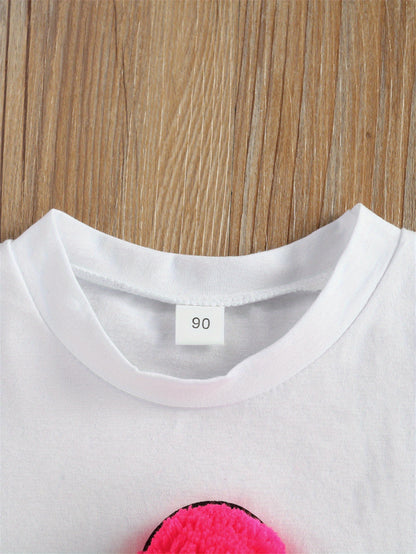 Conjunto adorável para menina com t-shirt de manga curta estampada com gelado e calções de ganga rasgados com detalhe de laço rosa - Roupa de verão elástica e respirável para uso casual, perfeita para atividades ao ar livre.