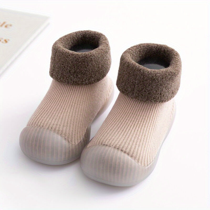 Casual Comfortable Slip On Rubber Sole Sock Shoes For Baby Boys, Breathable Non Slip Walking Shoes For Indoor Outdoor, Autumn And Winter