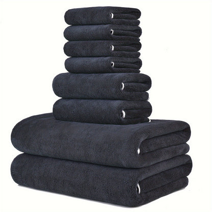 8-Pack Super Soft Coral Bath Towel Set, 2 Bath Towels 68.58 x 139.7 cm, 2 Hand Towels 34.8 x 76.2 cm, 4 Square Towels 34.8 x 34.8 cm, Quick Drying, Quick Absorbent and Lightweight, Outdoor Fitness, Camping Towels Bathroom Tow