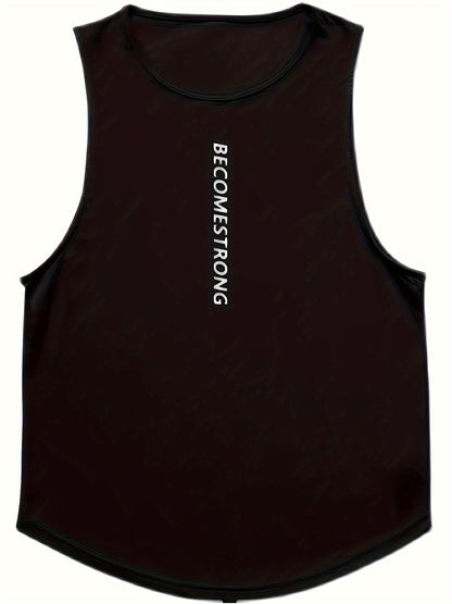 Letter Print Comfy Breathable Tank Top, Men's Casual Stretch Sleeveless T-shirt For Summer Gym Workout Training Basketball