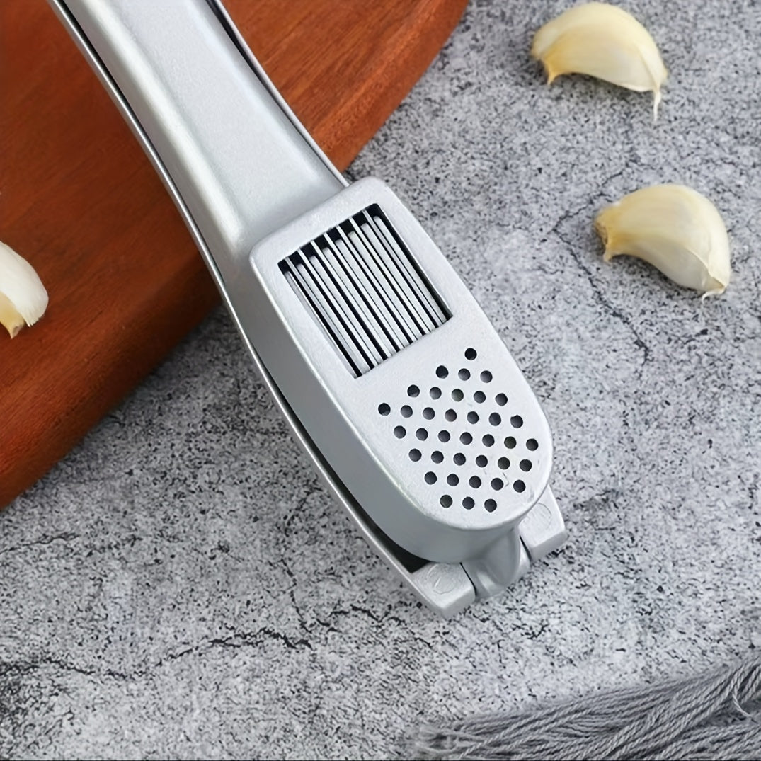 1pc Garlic Crusher & Presser - Multi-Functional Aluminum Kitchen Tool for Effortless Garlic Mincing, Includes Cleaning Pad, No Electricity Needed, Ideal for Home Cooking, Garlic Crusher for Cooking