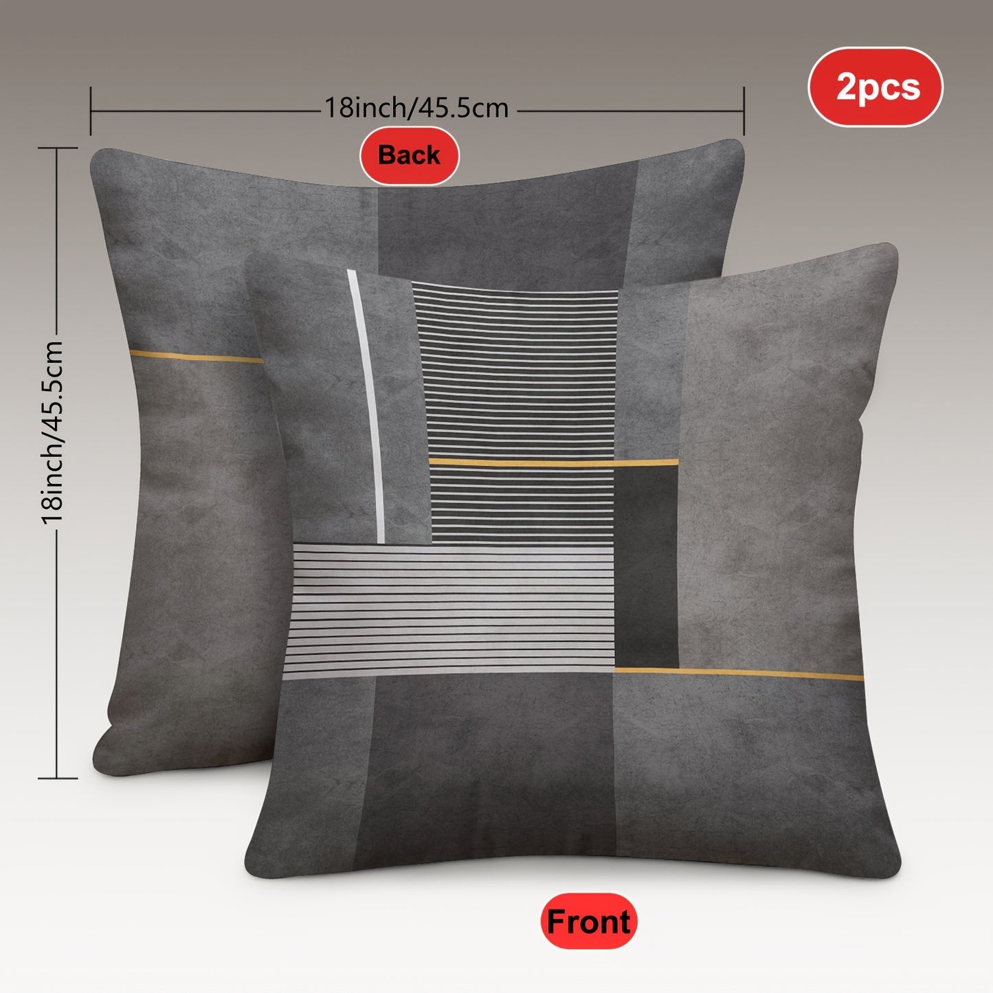 2pcs Modern Geometric Throw Pillow Covers, 45.72x45.72 cm, Dual-Sided Design, Soft Polyester, Zip Closure - Perfect for Living Room & Bedroom Decor (Inserts Not Included)