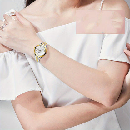 Luxury Rhinestone Decor Quartz Watch Waterproof Calendar Luminous Analog Wristwatch For Daily Life Business Travel Vacation Date Watch