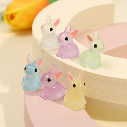 10/18/36pcs Cute Mini Luminous Resin Bunnies Ornament Glow In The Dark Miniature Figurines Rabbit Micro Landscape Fairy Garden Accessories