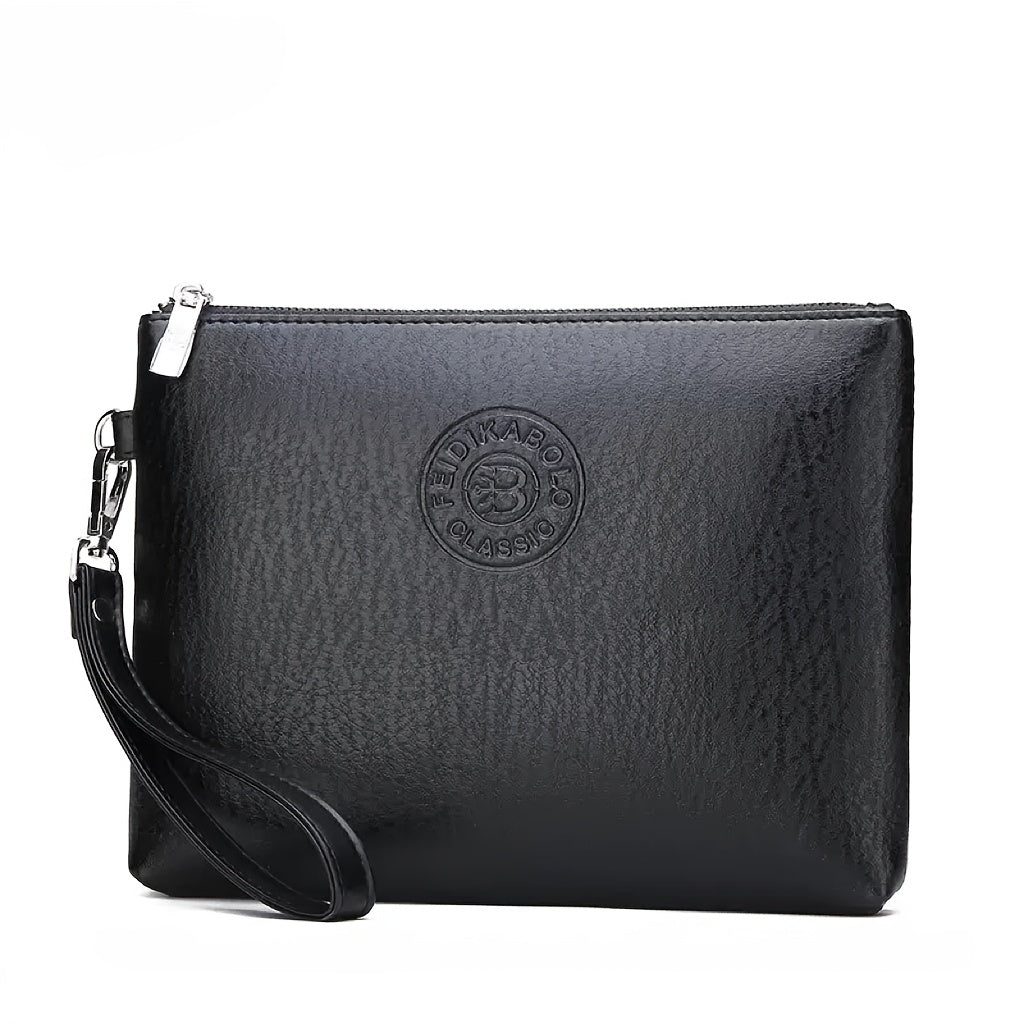 Men's Business Handbag - Large Capacity Multi-Compartment Wallet & Phone Holder with Wrist Strap, Elegant Black Soft Tree-like Texture Design, Golden-Tone Hardware for Daily Commute, Formal Events, Travel - Durable & Stylish