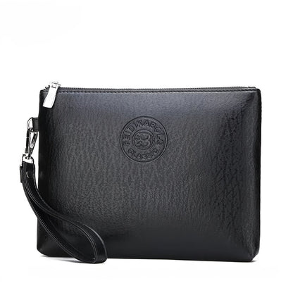 Men's Business Handbag - Large Capacity Multi-Compartment Wallet & Phone Holder with Wrist Strap, Elegant Black Soft Tree-like Texture Design, Golden-Tone Hardware for Daily Commute, Formal Events, Travel - Durable & Stylish