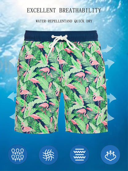 Men's Quick-Dry Beach Shorts with Tropical Palm Tree & Palm Leaf Print - Breathable Stretch Fabric for Summer, Outdoor, Hiking, Swimming - Machine Washable Casual Athletic Shorts, Outdoor Activewear, Summer Shorts