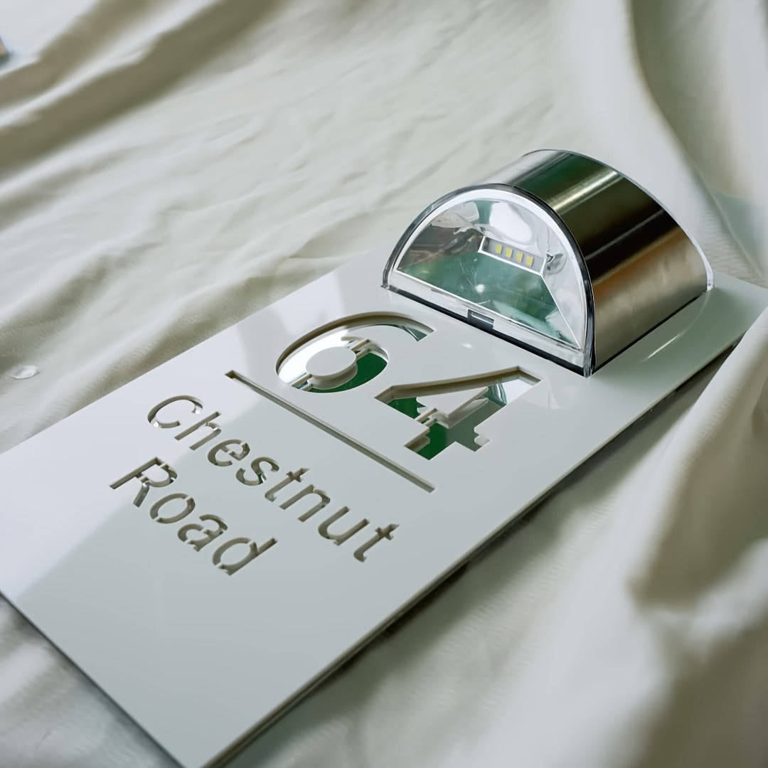 Customizable Text Solar-Powered Double-Layer Acrylic Door Sign - Golden and Silvery Dual-Layer Acrylic Design - Suitable for Companies, Homes, Apartments, Bars, etc. as Outdoor Entrance Street Address Wall Decor