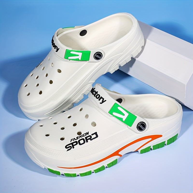 2025 Summer Men'S Lightweight Breathable Slip-On Clogs - Durable EVA Beach Shoes with Ventilation Holes, Black & Orange Design for Casual Casual Attire, Summer Footwear | Trendy Slipon Shoes | Lightweight Footwear