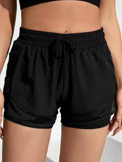 Women's 2-in-1 Yoga Shorts With Quick-Drying Fabric And Mesh Pockets For Casual Fitness And Gym Workouts
