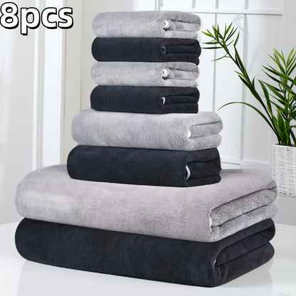 8-Pack Ultra-Soft Coral Fleece Bath Towel Set, 2 Bath Towels 69.85 X 139.7 cm, 2 Hand Towels 34.8 X 74.93 cm, 4 Square Towels 29.97 X 29.97 cm, Quick-Drying, Highly Absorbent And Lightweight, Gentle Camping Towels