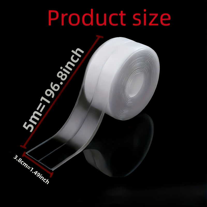 Clear Kitchen & Bathroom Sealant Tape - Self-Adhesive Gap Filler for Countertops, Stovetops, Sinks - Multi-Surface Transparent Seal Strip, Length 196.85 Inch Width 3.8cm, PVC Material, Ideal for Tile Surfaces, Kitchen Sealing