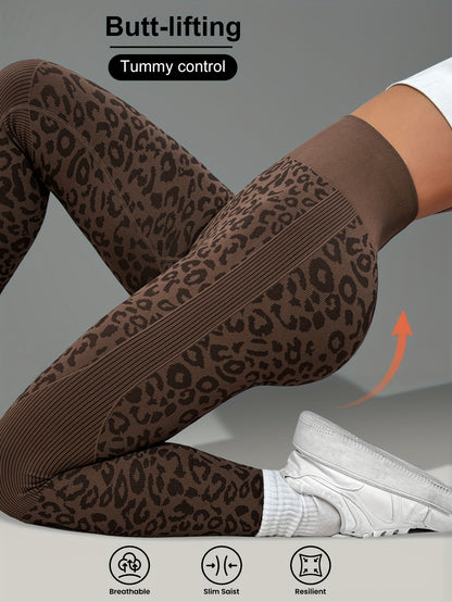 Women'S Leopard Print Yoga Pants - Non-Slip Workout Leggings with Elastic Waistband, Stretchy & Breathable Gym Pants for Yoga, Running, Casual Attire - All-Season Fitness Leggings in Pink & Leopard Print - Non-Slip Grip Activ
