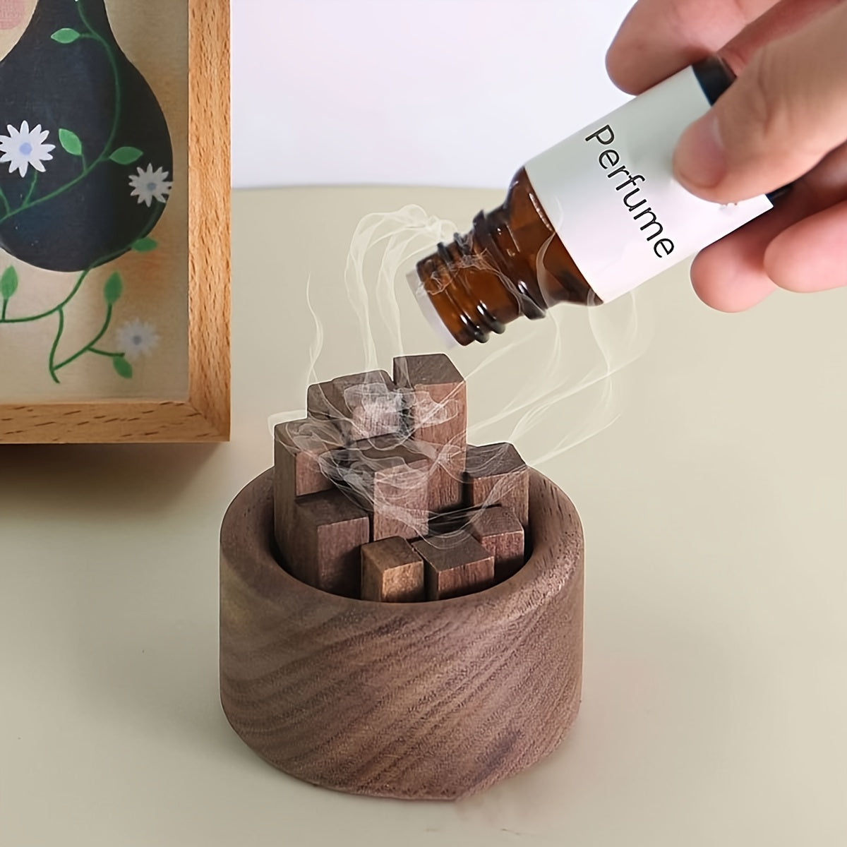 Wooden Essential Oil Diffuser, Aromatherapy Reed Diffuser Set with Natural Beech and Walnut Wood Pieces, Home and Car Fragrance Decor, 1pc