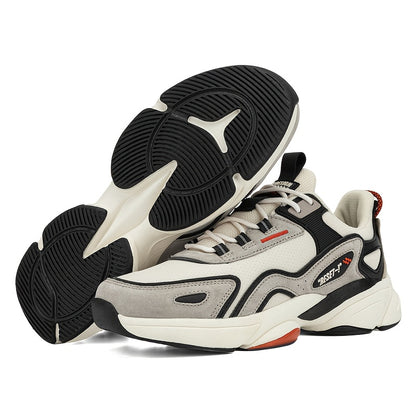 BAASPLOA Men's Sneakers - Lightweight Sneakers with Cushioned MD/TPR Sole, Beige/Black/Red Accent - Gym, Running, Everyday Shoes - Lace-Up Closure - All-Season (Spring/Fall/Summer) - Ideal for Men, Flexible Footwear