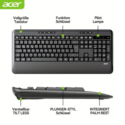 ACER QWERTZ Teclado e Rato Sem Fios com Apoio de Pulso – Preto
